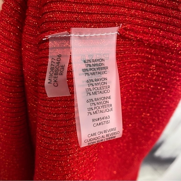 Calvin Klein Red Metallic Tie-Waist Sweater Dress Knit Long Sleeve Pull On NWT - Picture 16 of 16
